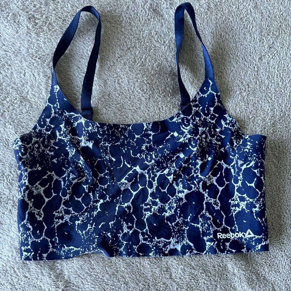 Reebok Navy and White Patterned Sports Bra